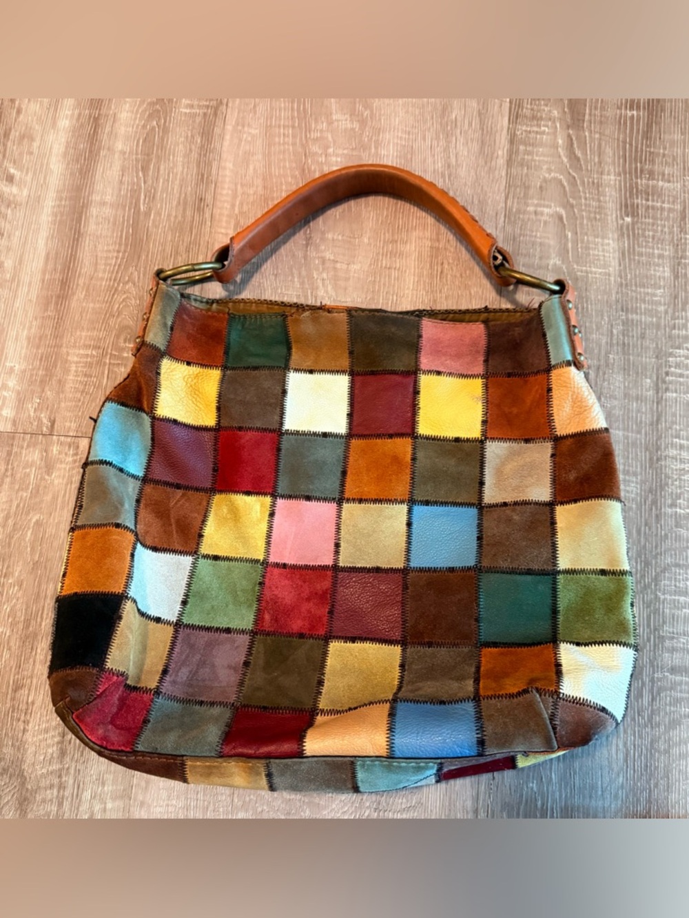 Vintage Leather Lucky Brand Hobo Patchwork Handbag Y2K Thick Braided Handle